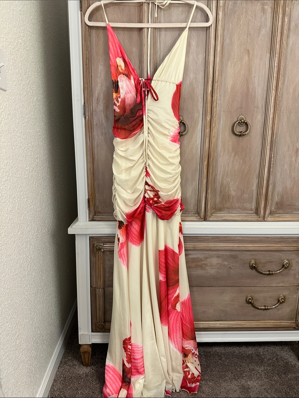 Peppermayo Yellow Maxi Dress with Pink Floral Pattern